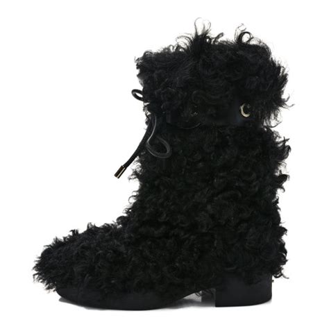 chanel sheepskin shoes|CHANEL Shearling Sheepskin High Boots 39 Black.